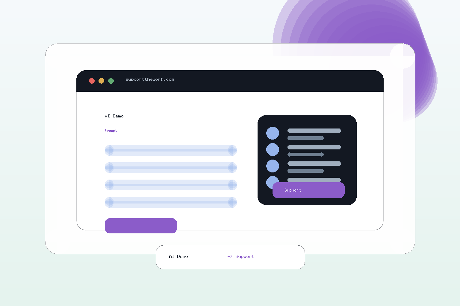 Illustration einer AI-Maker-Website mit Support-Widget