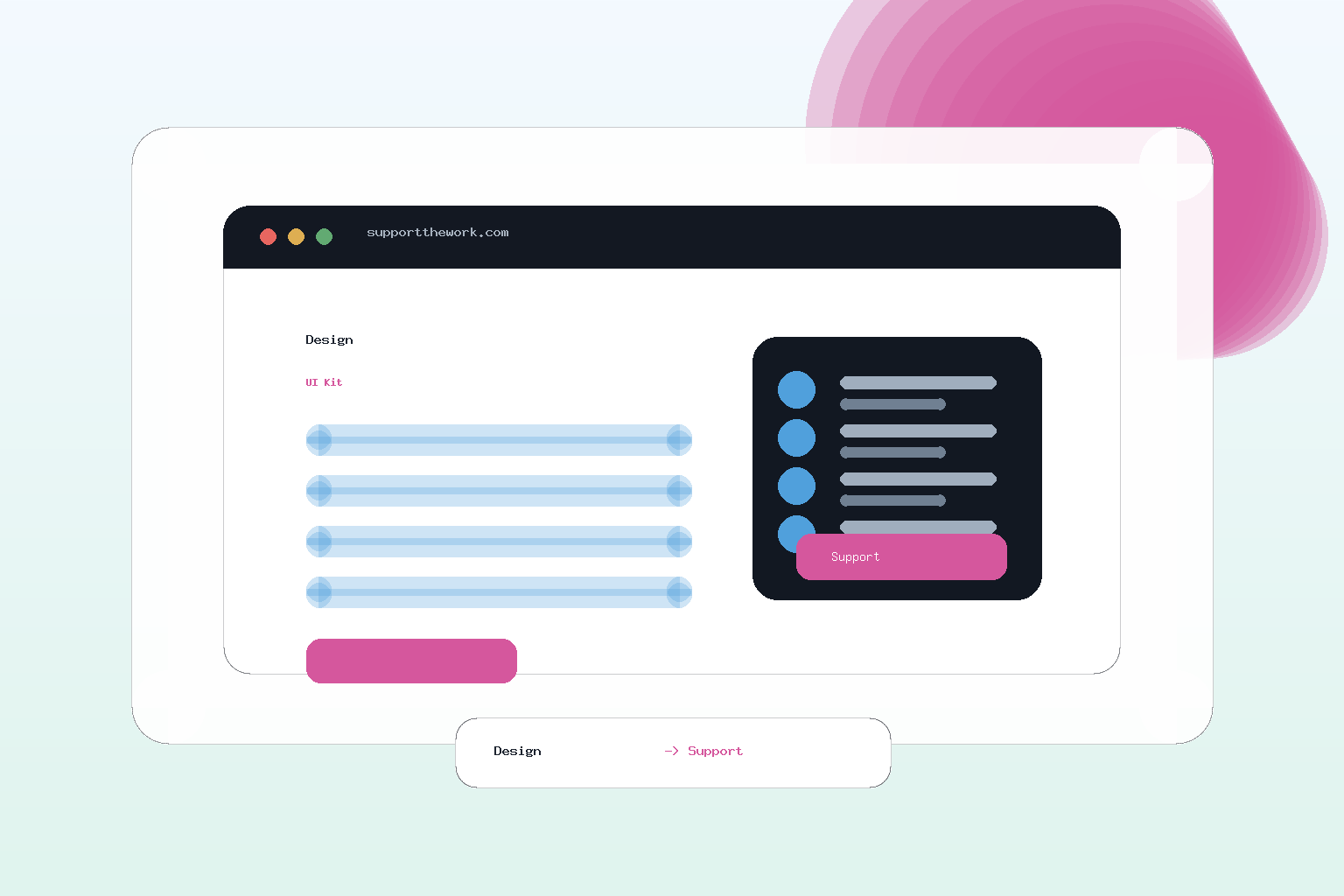 Illustration einer Designer-Website mit Support-Widget