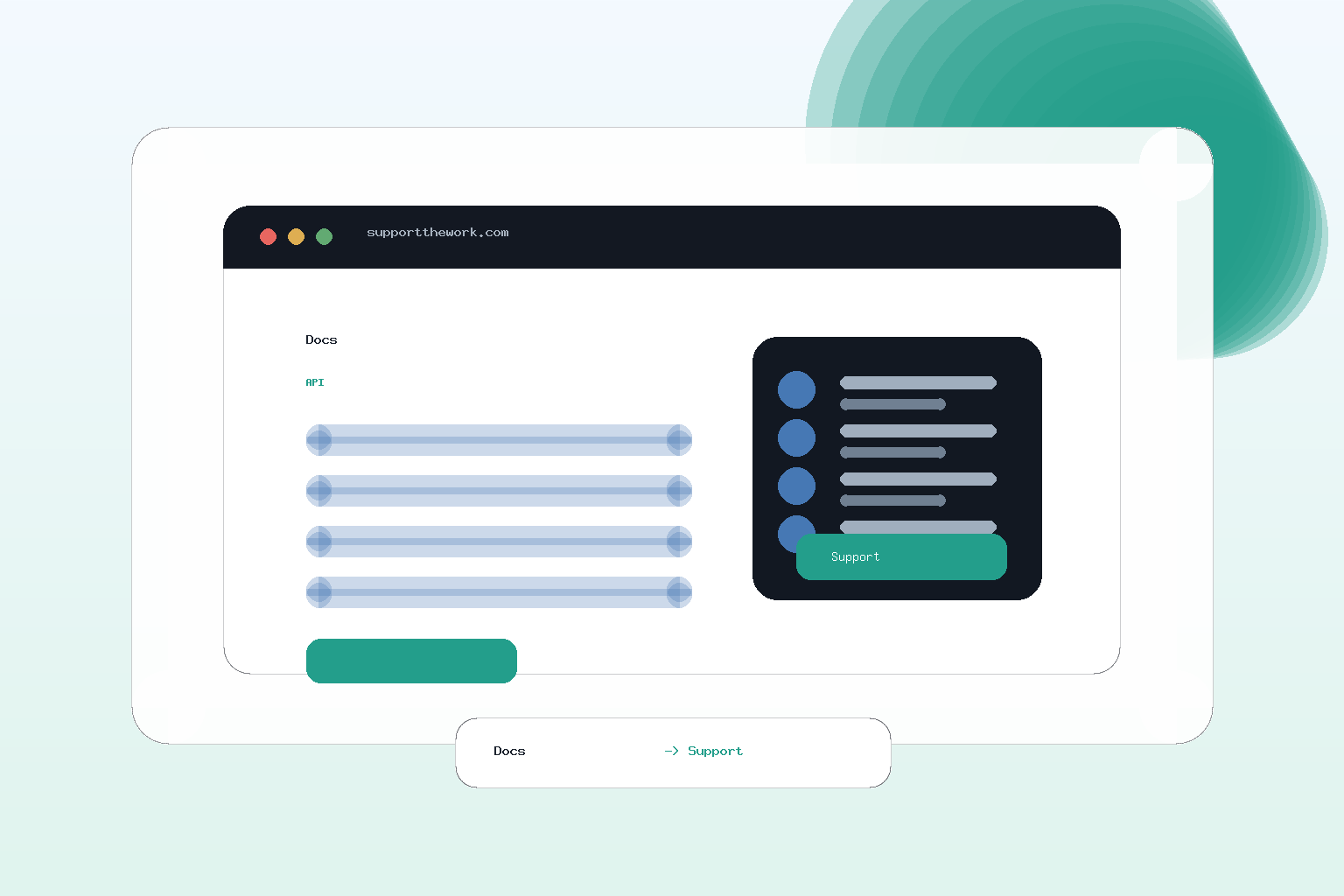 Illustration einer Entwickler-Projektseite mit Support-Widget