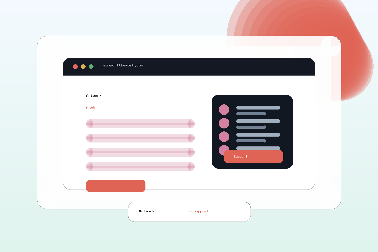 Illustration einer Künstler-Website mit Support-Widget