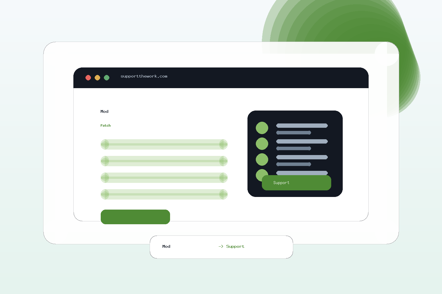 Illustration einer Modding-Community-Website mit Support-Widget