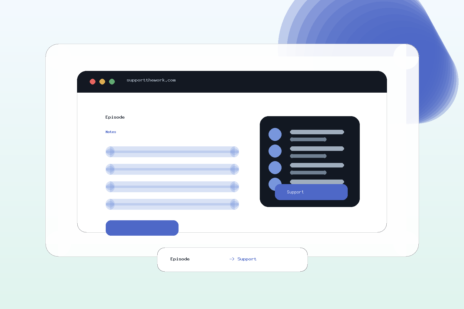 Illustration einer Podcast-Website mit Support-Widget