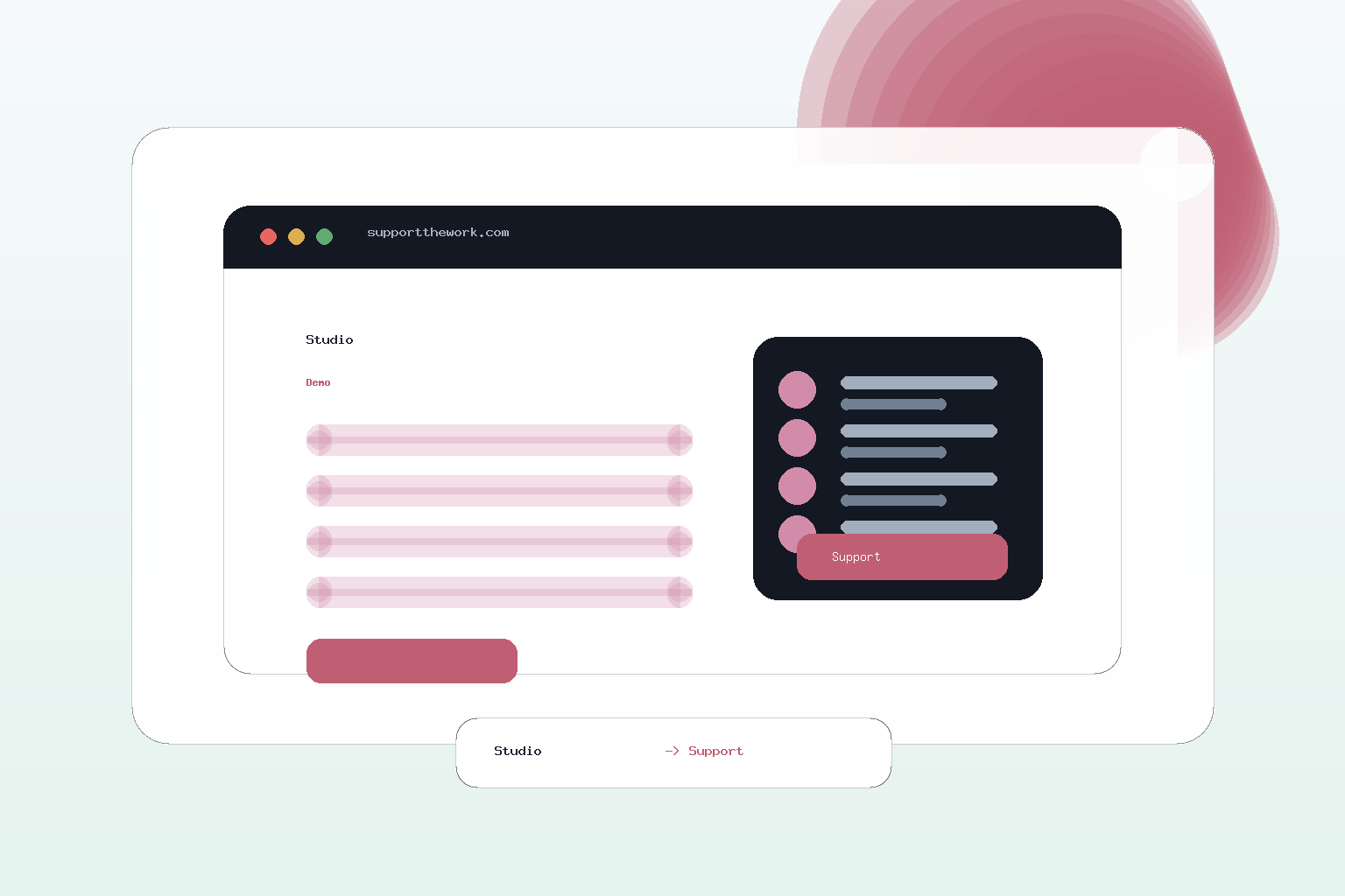 Illustration einer Studio-Website mit Support-Widget